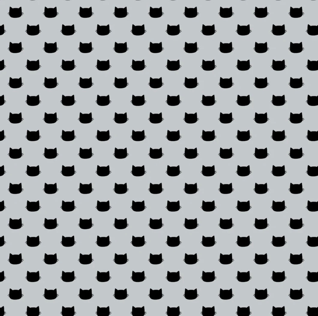 Having Fun Collection by CDS - Cat Polka Dots - Grey Fabric - 1/2 Meter - Cotton Fabric