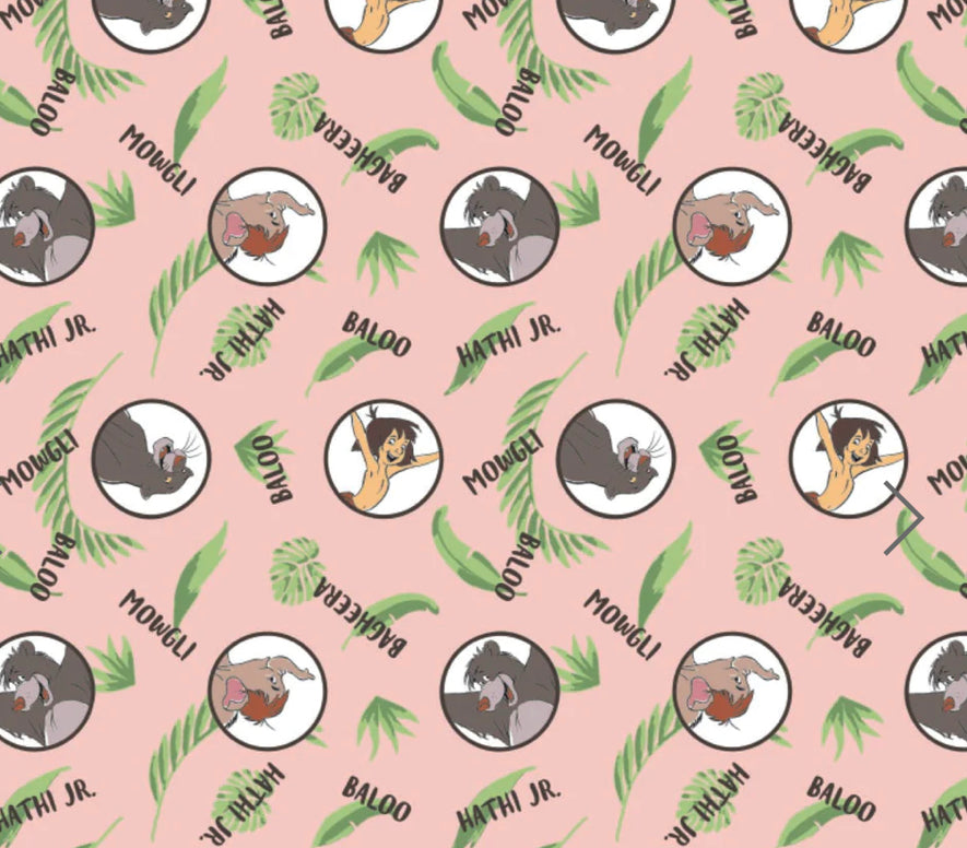 Disney Jungle Book Collection II -Character Coin Toss- Peach Fabric - 1/2 Meter - Cotton Fabric