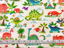 Charger l&#39;image dans la galerie, Dino Friends - Cream Fabric - 1/2 Meter - Cotton Fabric
