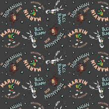 Load image into Gallery viewer, Looney Tunes II - Looney Tunes Retro Characters - Charcoal Fabric - 1/2 Meter - Cotton Fabric
