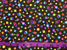 Charger l&#39;image dans la galerie, Mini Rainbow Planets - Black Fabric - 1/2 Meter - Cotton Fabric
