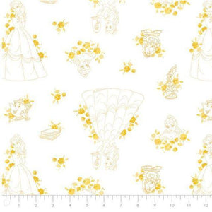 Beauty And The Beast -White Fabric - 1/2 Meter - Cotton Fabric