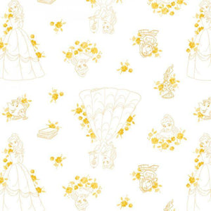 Beauty And The Beast -White Fabric - 1/2 Meter - Cotton Fabric