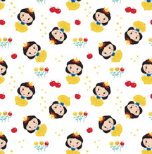 Load image into Gallery viewer, Disney Princess Kawaii - Cute Snow White Toss - White Fabric - 1/2 Meter - Cotton Fabric
