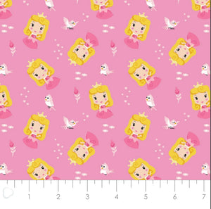 Disney Princess Kawaii - Cute Aurora Toss - Pink Fabric - 1/2 Meter - Cotton Fabric