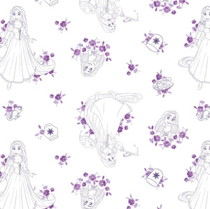 Rapunzel - White Fabric - 1/2 Meter - Cotton Fabric