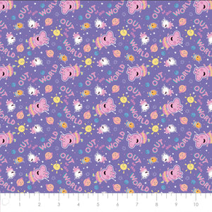 Peppa Pig - Peppa Friends in Space - Purple Fabric - 1/2 Meter - Cotton Fabric