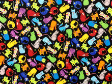 Load image into Gallery viewer, Mini Rainbow Cats Black Fabric - 1/2 Meter - Cotton Fabric
