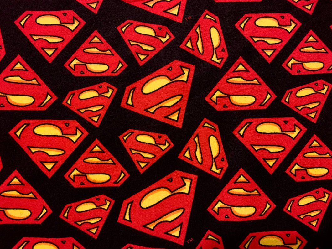 Superman Black Logo Flannel Fabric - 1/2 Meter