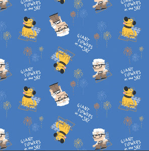 Disney Pixar Up Dug Days Collection - Flowers in the Sky - Blue Fabric - 1/2 Meter - Cotton Fabric