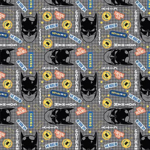 DC's Batman II Collection - Gotham City Gridlock - Grey Fabric - 1/2 Meter - Cotton Fabric