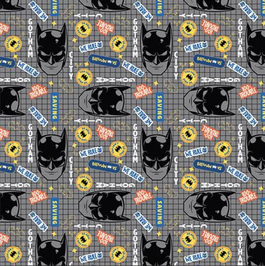 DC's Batman II Collection - Gotham City Gridlock - Grey Fabric - 1/2 Meter - Cotton Fabric