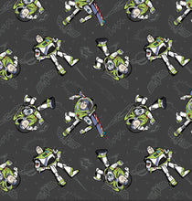 Load image into Gallery viewer, Disney/Pixar Toy Story Collection III Buzz Spotlight -Buzz Pose- Charcoal Fabric - 1/2 Meter - Cotton Fabric
