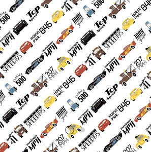 Cars Collection III by Disney-Pixar - Racing Terms - White Fabric - 1/2 Meter - Cotton Fabric