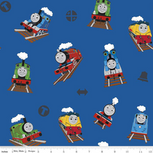 Load image into Gallery viewer, Thomas and Friends Main Blue Fabric - 1/2 Meter - Cotton Fabric
