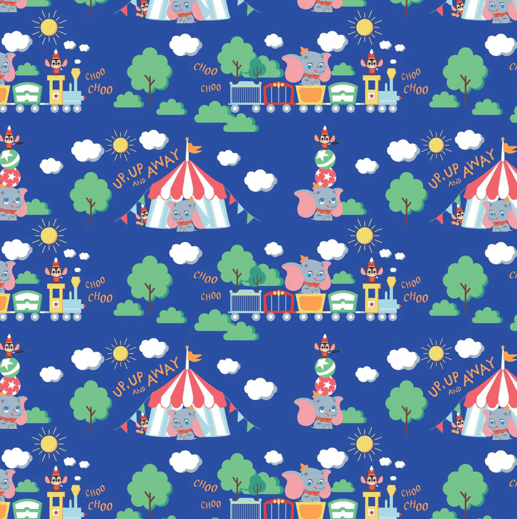 Disney - The Day of the Little World Collection - Circus Train - Blue Fabric - 1/2 Meter - Cotton Fabric