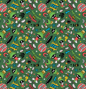 Looney Tunes III - Marvin Toss- Dark Green Fabric - 1/2 Meter - Cotton Fabric