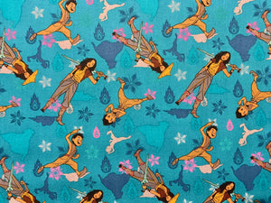 Disney Raya and the Last Dragon - Characters Toss - Teal Fabric - 1/2 Meter - Cotton Fabric