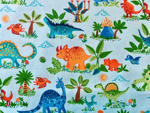 Load image into Gallery viewer, Dino Friends - Light Blue Fabric - 1/2 Meter - Cotton Fabric
