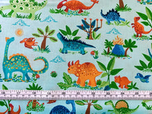 Charger l&#39;image dans la galerie, Dino Friends - Light Blue Fabric - 1/2 Meter - Cotton Fabric
