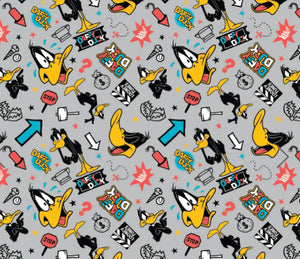 Looney Tunes III- Looney Tunes Daffy Toss- Grey Fabric - 1/2 Meter - Cotton Fabric