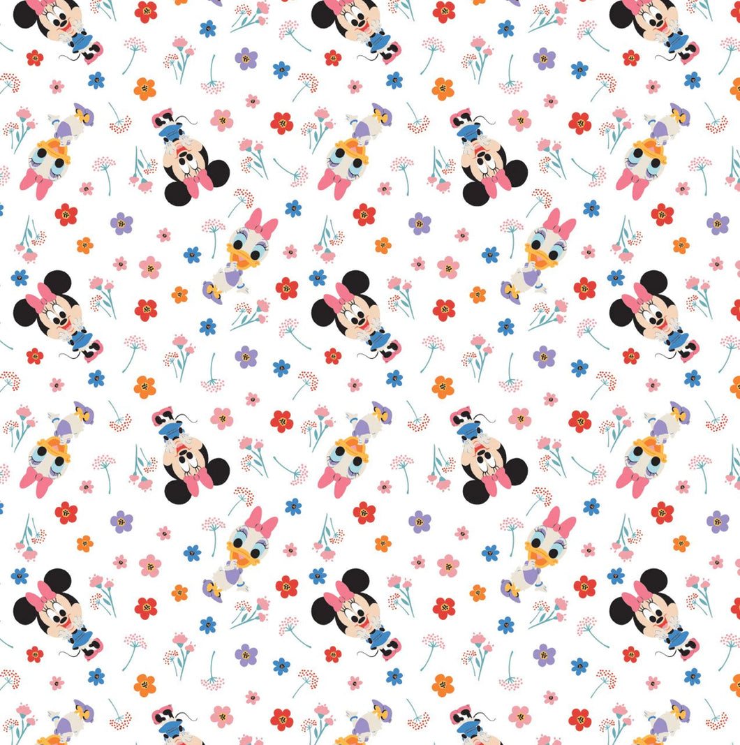 Disney - The Day of the Little World Collection - Minnie & Daisy - White Fabric - 1/2 Meter - Cotton Fabric