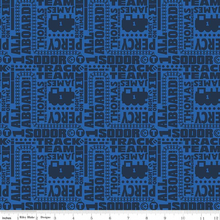 Load image into Gallery viewer, Thomas and Friends Text Navy Fabric - 1/2 Meter - Cotton Fabric
