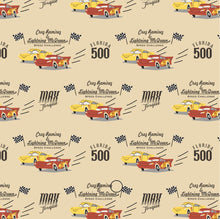 Load image into Gallery viewer, Cars Collection III by Disney-Pixar - Speed Challenge - Cream Fabric - 1/2 Meter - Cotton Fabric
