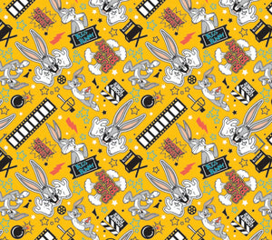 Looney Tunes III- Looney Tunes Bugs Toss - Yelllow Fabric - 1/2 Meter - Cotton Fabric