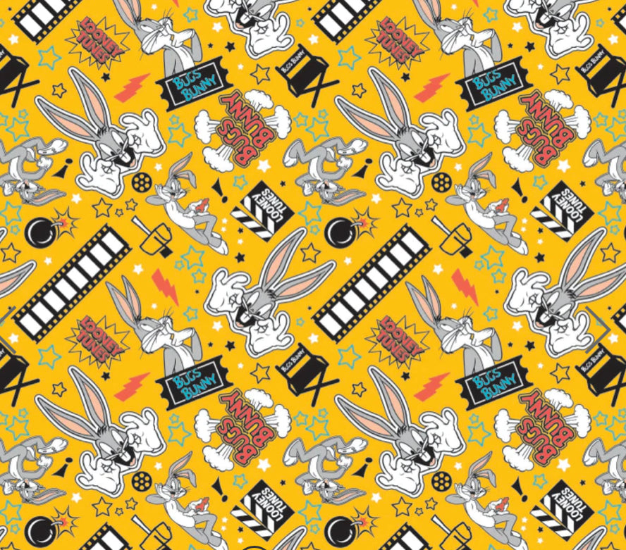 Looney Tunes III- Looney Tunes Bugs Toss - Yelllow Fabric - 1/2 Meter - Cotton Fabric