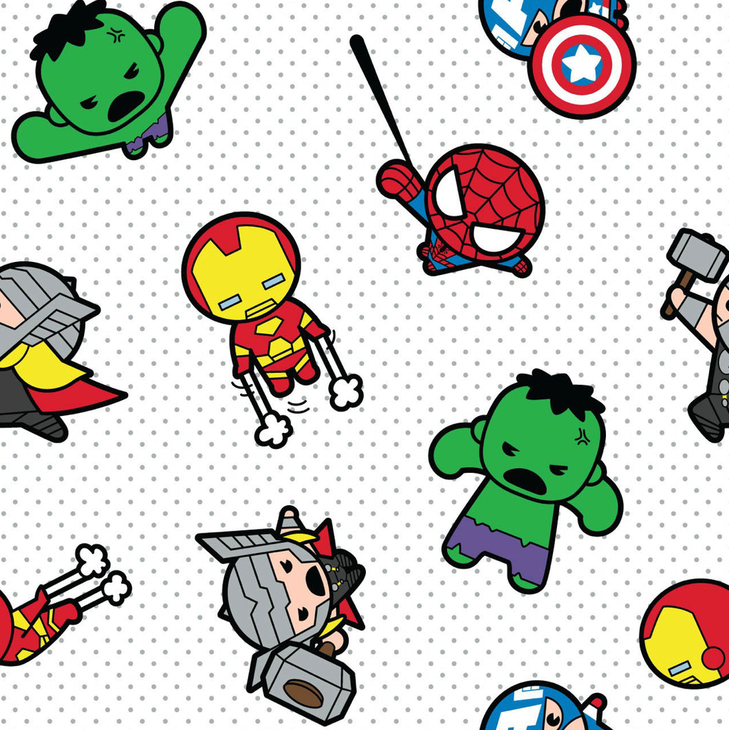 Marvel Kawaii Action white Fabric - 1/2 Meter - Knit Fabric