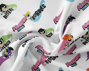 Powerpuff Girls- Girl Names - White Fabric - 1/2 Meter - Cotton Fabric