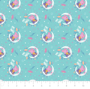 Peppa Pig - Peppa Moon Magic - Light Teal Fabric - 1/2 Meter - Cotton Fabric