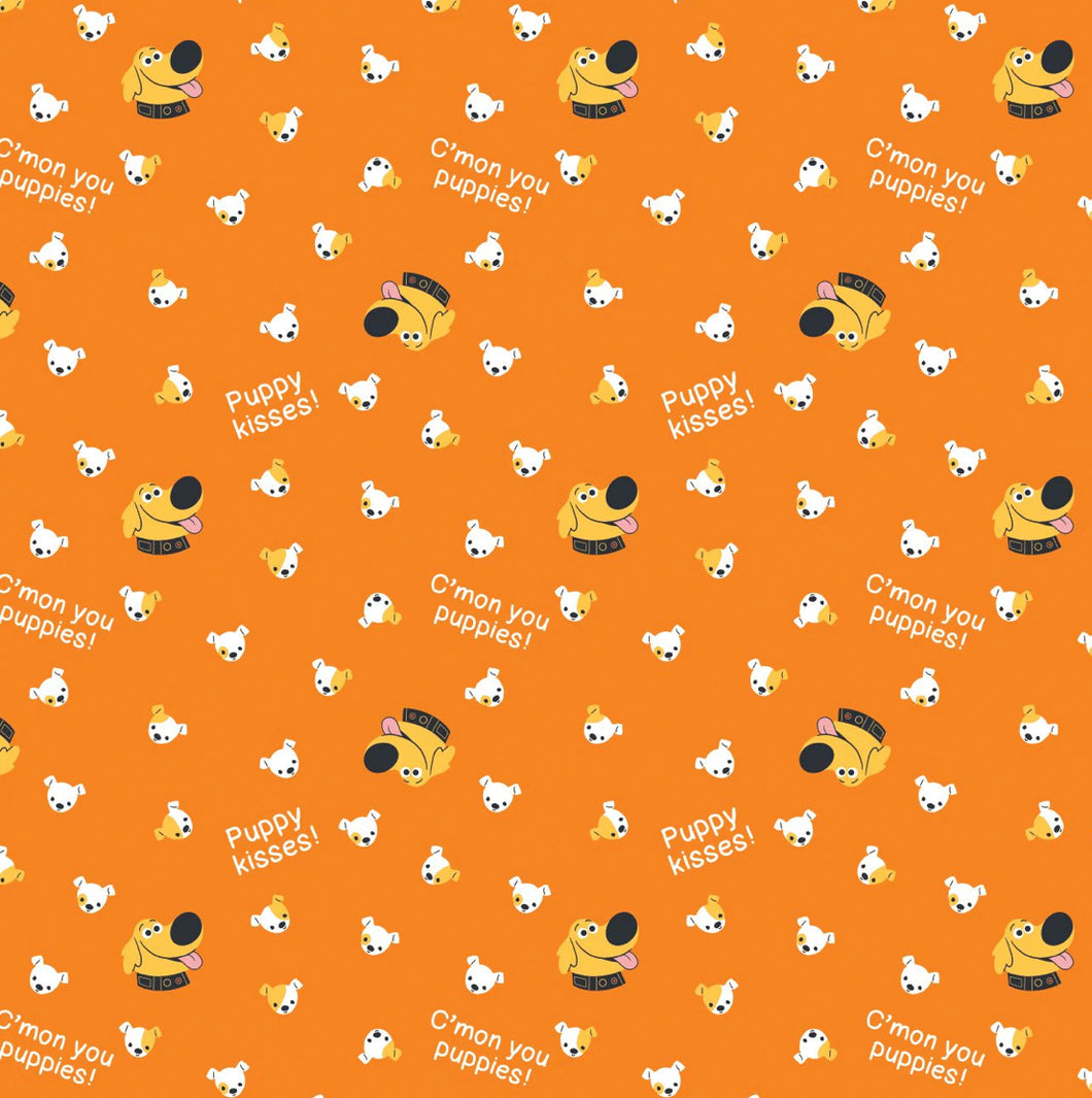 Disney Pixar Up Dug Days Collection - Puppy Kisses - Orange Fabric - 1/2 Meter - Cotton Fabric