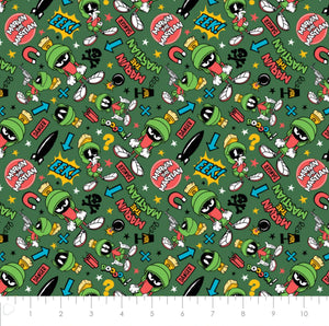 Looney Tunes III - Marvin Toss- Dark Green Fabric - 1/2 Meter - Cotton Fabric