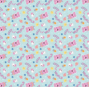 Peppa Pig - Peppa Friend in Space - Light Teal Fabric - 1/2 Meter - Cotton Fabric