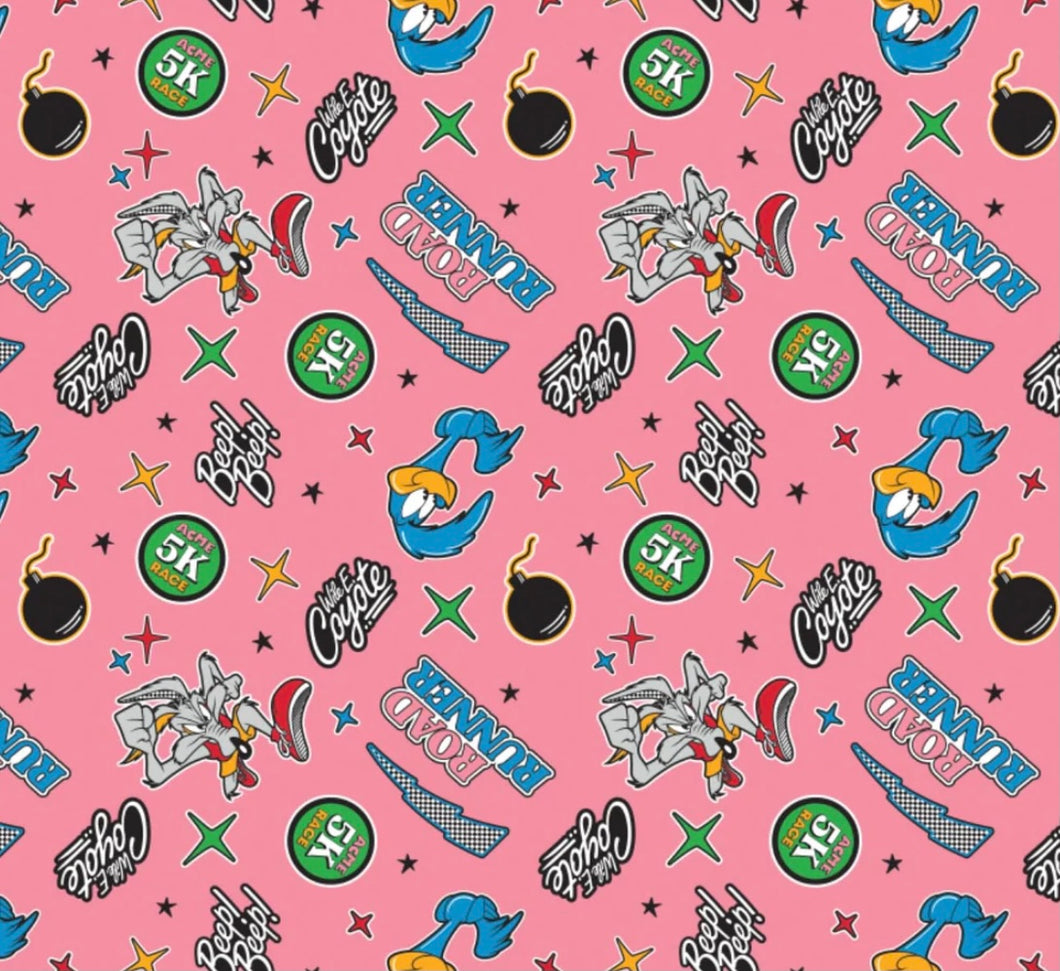 Looney Tunes III - Beep Beep Toss- Pink Fabric - 1/2 Meter - Cotton Fabric