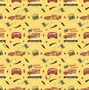 Cars Collection III by Disney-Pixar - McQueen Champ - Yellow Fabric - 1/2 Meter - Cotton Fabric