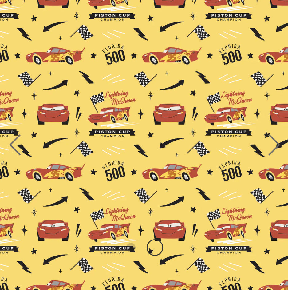 Cars Collection III by Disney-Pixar - McQueen Champ - Yellow Fabric - 1/2 Meter - Cotton Fabric