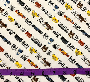 Cars Collection III by Disney-Pixar - Racing Terms - White Fabric - 1/2 Meter - Cotton Fabric