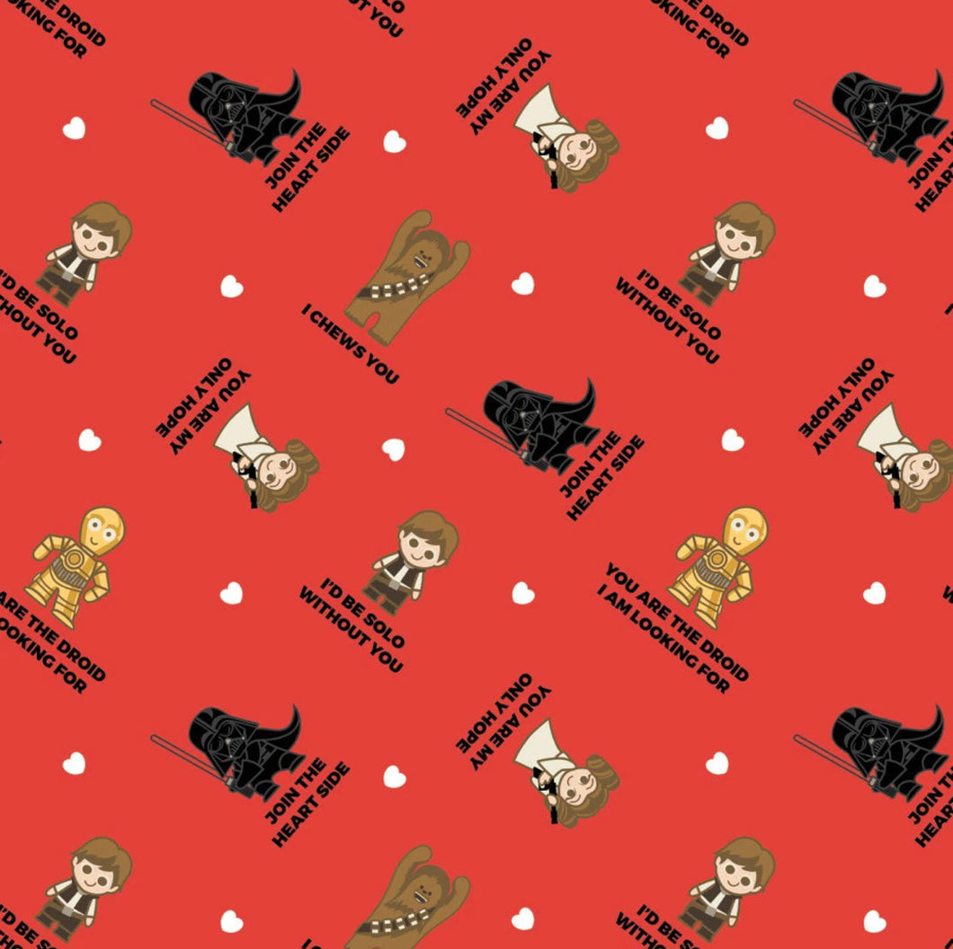 Character Valentine's Day - Star Wars Character Valentine Greeting - Red Fabric - 1/2 Meter - Cotton Fabric