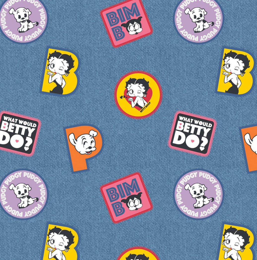 Betty Boop Collection III - Boop Denim Patches- Denim Fabric - 1/2 Meter - Cotton Fabric