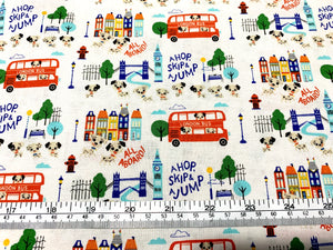 Disney - The Day of the Little World Collection - Around Town - White Fabric - 1/2 Meter - Cotton Fabric