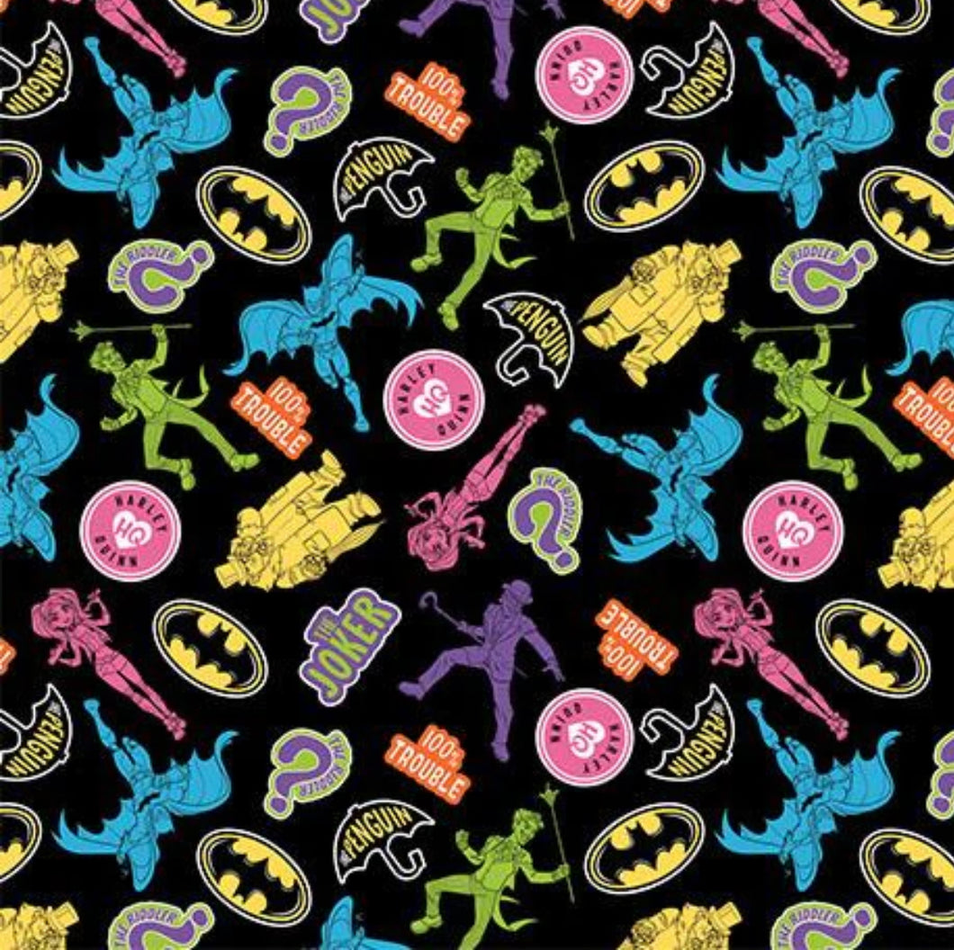 DC's Batman II Collection - Batman vs Villains - Black Fabric - 1/2 Meter - Cotton Fabric