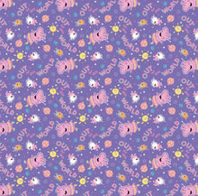 Load image into Gallery viewer, Peppa Pig - Peppa Friends in Space - Purple Fabric - 1/2 Meter - Cotton Fabric
