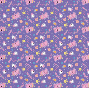 Peppa Pig - Peppa Friends in Space - Purple Fabric - 1/2 Meter - Cotton Fabric