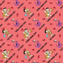 Load image into Gallery viewer, Character Valentine’s Day Fabric - The Flintstones - Light Red Fabric - 1/2 Meter - Cotton Fabric
