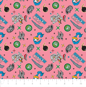 Looney Tunes III - Beep Beep Toss- Pink Fabric - 1/2 Meter - Cotton Fabric