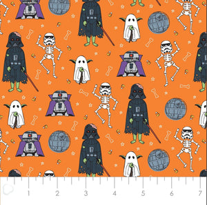 Character Halloween III - Ghost Crew - Orange Fabric - 1/2 Meter - Cotton Fabric