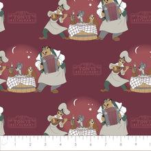 Charger l&#39;image dans la galerie, Disney Classic- Lady and the Tramp - Bella Note - Burgundy Fabric - 1/2 Meter - Cotton Fabric
